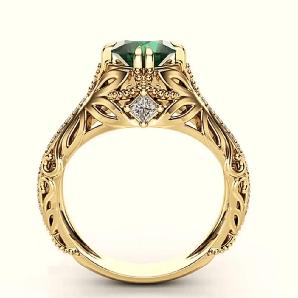 NWT Women 14k Gold Plated Simulated Emerald Ring Size 8 - Picture 3 of 4